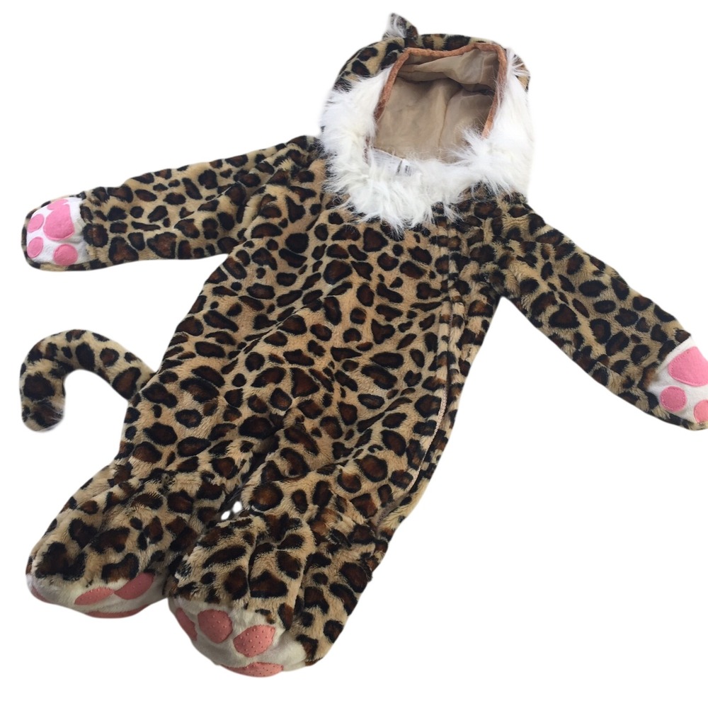 Celebration Creation Bobcat Costume Baby 6-18M Leopard Print Plush Jumpsuit Tail